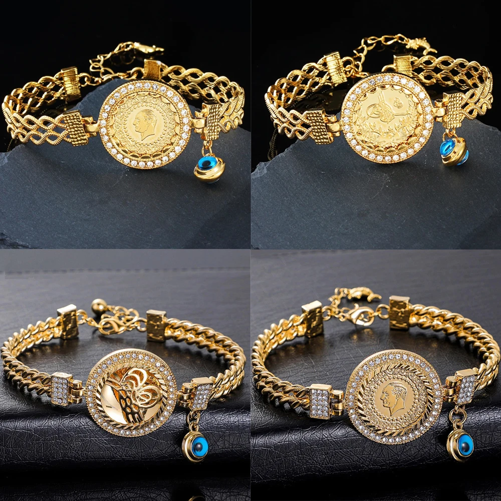 Fashion Crystal Coin Evil Eye Bracelets for Women Luxury 18K Gold Cuban Chain Bracelet Turkey Muslim Islamic Jewelry Accessories
Fashion Crystal Coin Evil Eye Bracelets for Women Luxury 18K Gold Cuban Chain Bracelet Turkey Muslim Islamic Jewelry Accessories