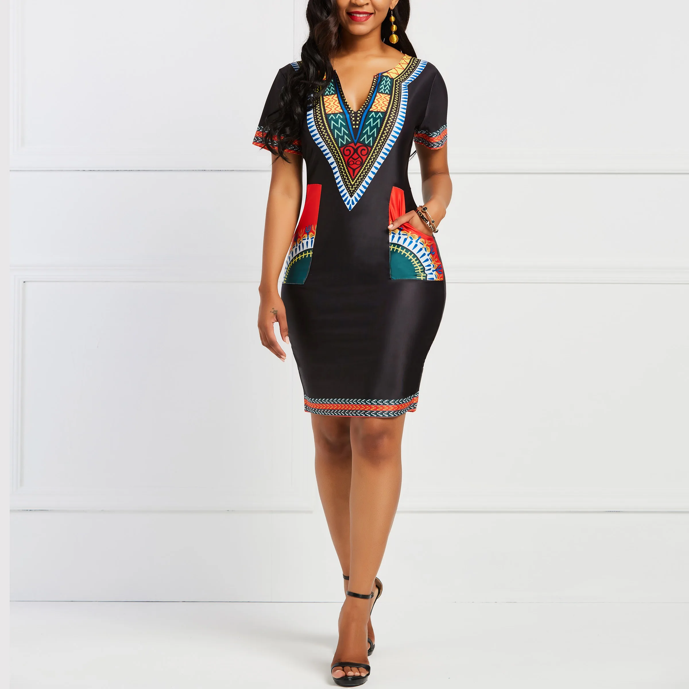 Women Office Dress African Ethnic Print Stylish Brand Summer Black Elegant Work Wear Casual Pockets Ladies Sexy Bodycon Dresses
Women Office Dress African Ethnic Print Stylish Brand Summer Black Elegant Work Wear Casual Pockets Ladies Sexy Bodycon Dresses