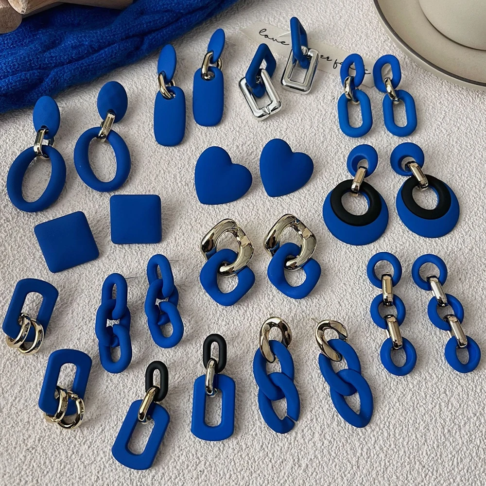 Trendy Klein Blue Geometric Acrylic Women's Earrings 2023 Korean Fashion Heart Link Chain Dangle Stud Earring Vintage Jewelry 
Trendy Klein Blue Geometric Acrylic Women's Earrings 2023 Korean Fashion Heart Link Chain Dangle Stud Earring Vintage Jewelry