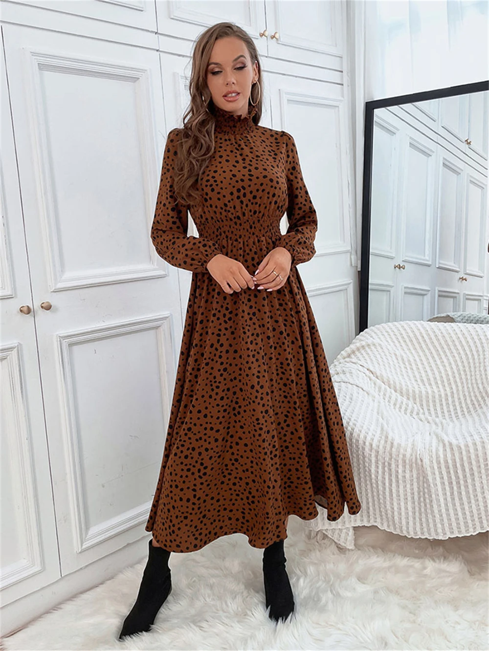 Leopard Print A-line Ruffles Women Dress Autumn Lantern Sleeve Slim Fashion Maxi Dresses Female Party Turtleneck Robe Vestidos
Leopard Print A-line Ruffles Women Dress Autumn Lantern Sleeve Slim Fashion Maxi Dresses Female Party Turtleneck Robe Vestidos