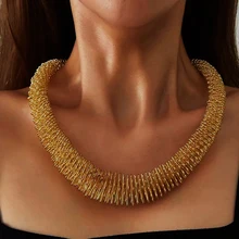 Gold Plating Stainless Steel Anti-allergy&Eco-friendly Wide Braided Mesh Chain Gold Choker Necklaces For Women