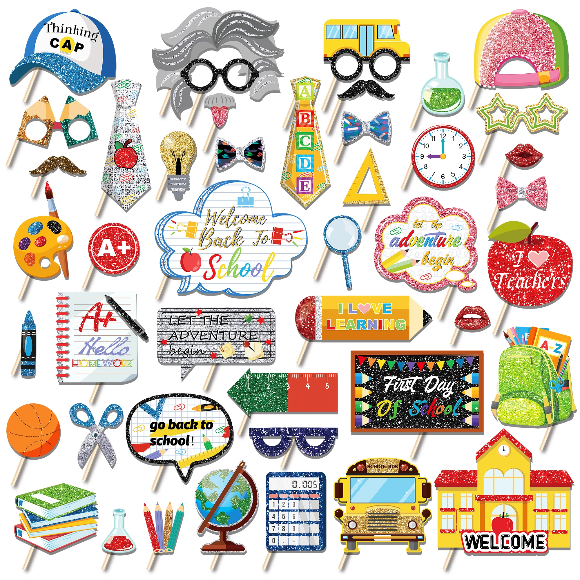 45pcs/set Creative Welcome Back to School Party Handheld Photo Booth Props Shooting Decorations Funny Birthday Party Shooting
45pcs/set Creative Welcome Back to School Party Handheld Photo Booth Props Shooting Decorations Funny Birthday Party Shooting