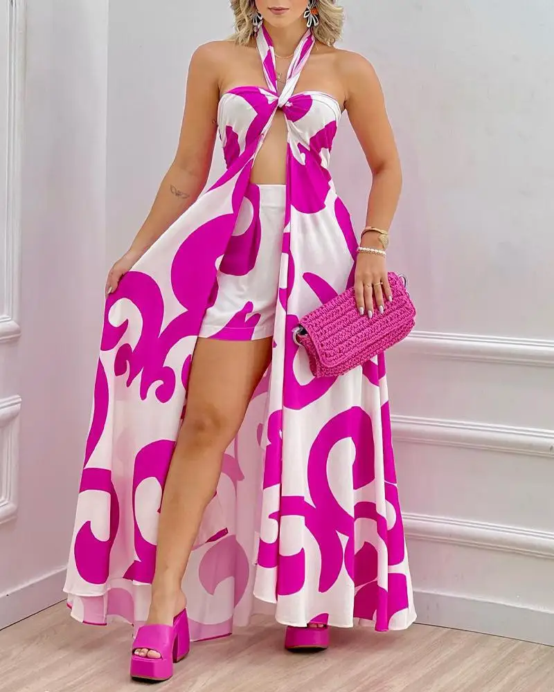 Multi-way Wear Graphic Print High Slit Longline Top & Shorts Set Women Spring Summer 2pcs Clothing Suit Sexy
Multi-way Wear Graphic Print High Slit Longline Top & Shorts Set Women Spring Summer 2pcs Clothing Suit Sexy