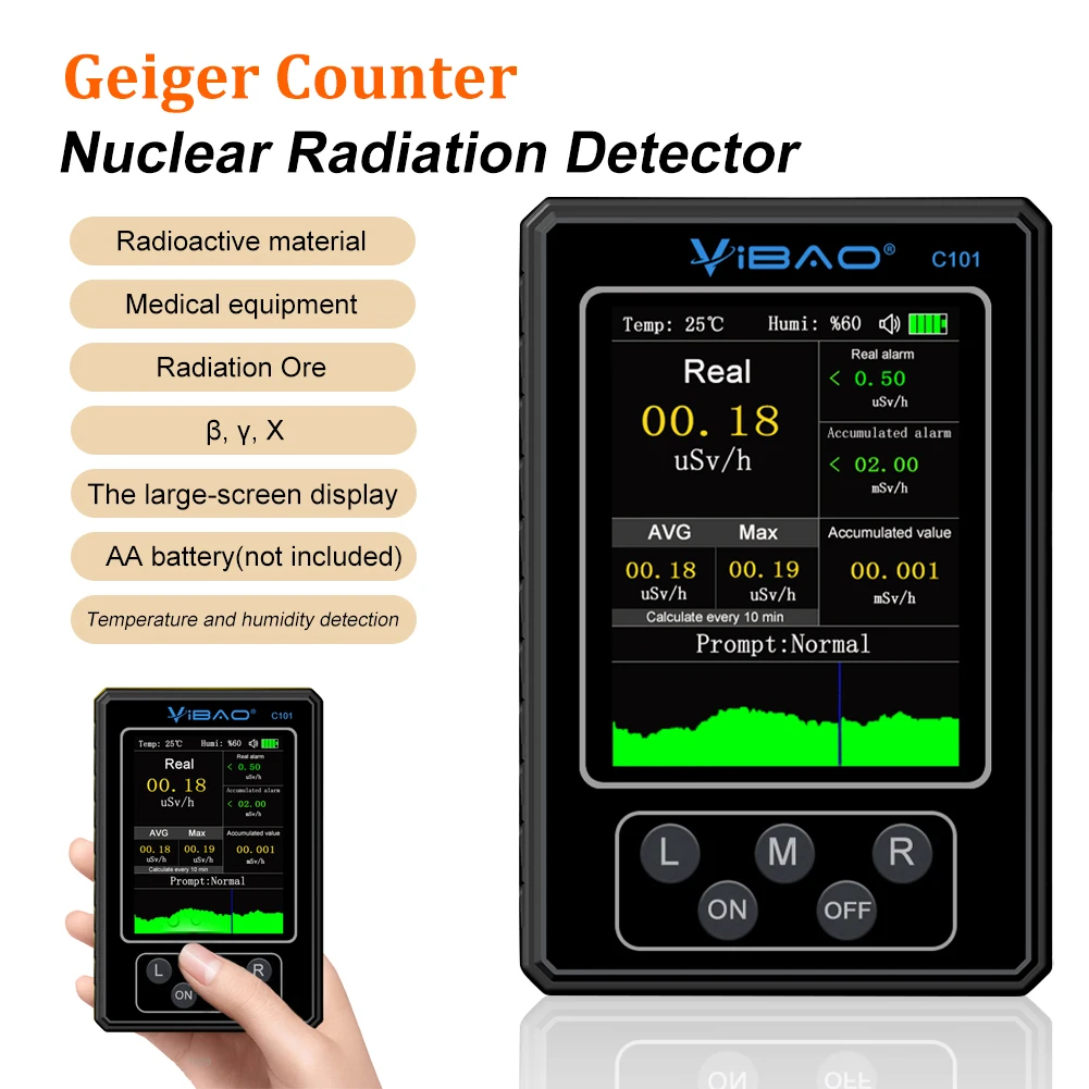 X γ β Ray Detector Radioactive Tester Geiger Counter Battery Power Nuclear Radiation Detector Dosimeter Thermometer Hygrometer
X γ β Ray Detector Radioactive Tester Geiger Counter Battery Power Nuclear Radiation Detector Dosimeter Thermometer Hygrometer