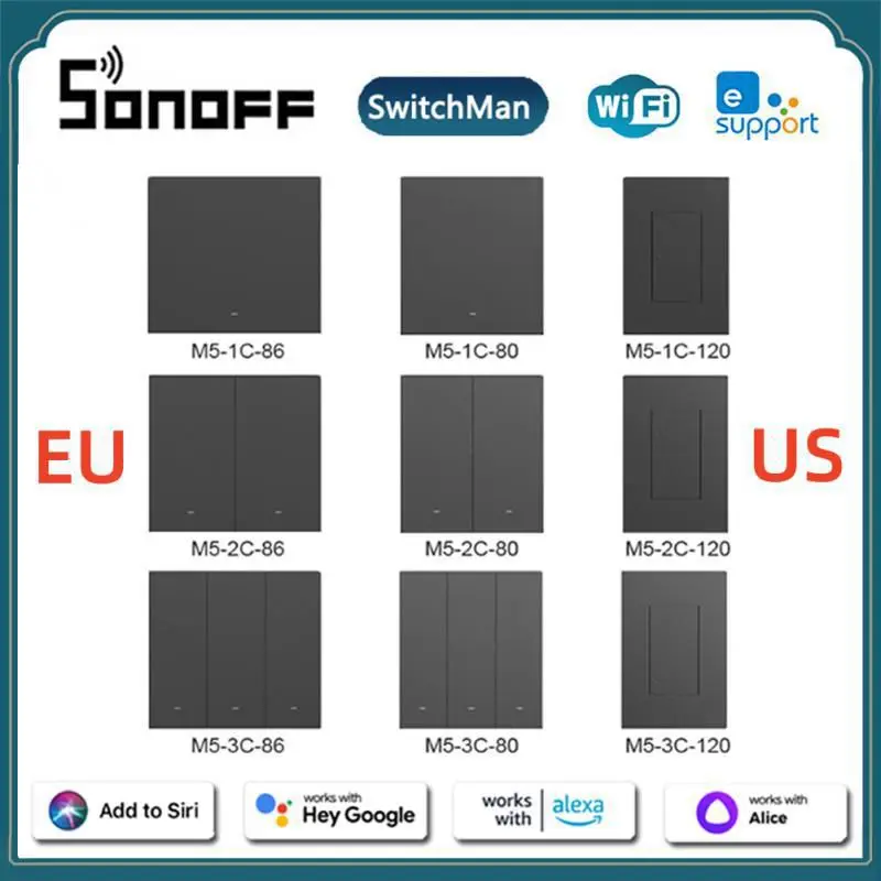 

Умный настенный выключатель SONOFF M5 SwitchMan 80/86/120 1/2/3C EU/US ESP32 Wi-Fi работает с R5 Alexa Siri Яндекс Alice Google Home EWelink