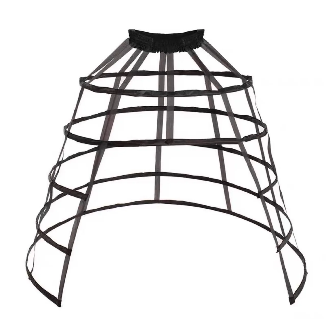 

Women 5 Hoops Black Front Split Skirt Pannier Petticoat Hollow Bird Cage Crinoline Underskirt Elastic Waist Lolita Bustle