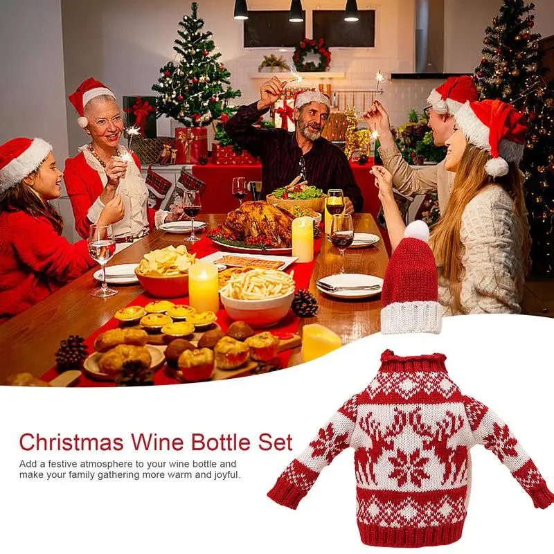 

Christmas Wine Bottle Cover Set Santa Snowman Woven Wine Bottle Party Favors Bags For Dinner Table Party Favors Decorations