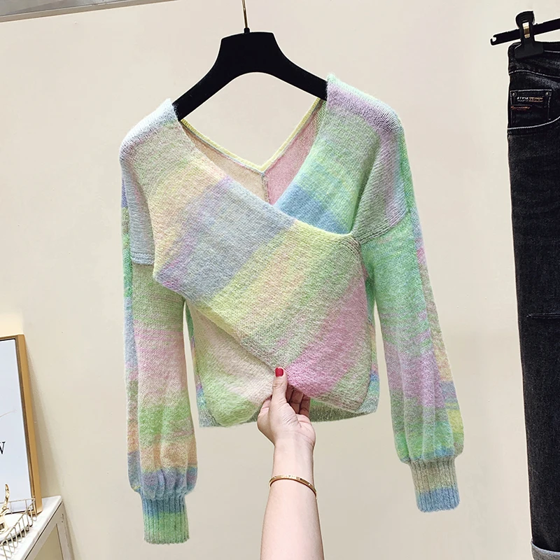 Rainbow Sweater Women Winter Sweet Knitted Sweaters Casual Kawaii Korean One Shoulder Cross Sweater Mujer Woman 2022 Pullover
Rainbow Sweater Women Winter Sweet Knitted Sweaters Casual Kawaii Korean One Shoulder Cross Sweater Mujer Woman 2022 Pullover