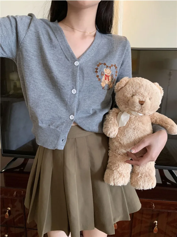 Deeptown Korean Kawaii Bear Sweater Cardigan Women Vintage Preppy Style Grey Crop Jerseys Harajuku Cute Black Sim Knitted Tops
Deeptown Korean Kawaii Bear Sweater Cardigan Women Vintage Preppy Style Grey Crop Jerseys Harajuku Cute Black Sim Knitted Tops
