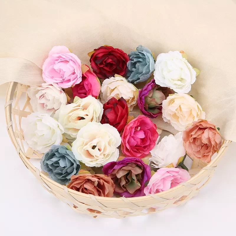 

10PCs 4cm Artificial Flowers Head Silk Peony Fake Flowers For Home Room Wedding Decoration DIY Wreath Gift Scrapbooking Craft