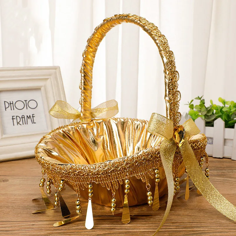 Gold Flower Girl Basket with Satin Ribbon Bow Decor Wedding Ceremony Anniversary Vow Renewal Party Favor
Gold Flower Girl Basket with Satin Ribbon Bow Decor Wedding Ceremony Anniversary Vow Renewal Party Favor
