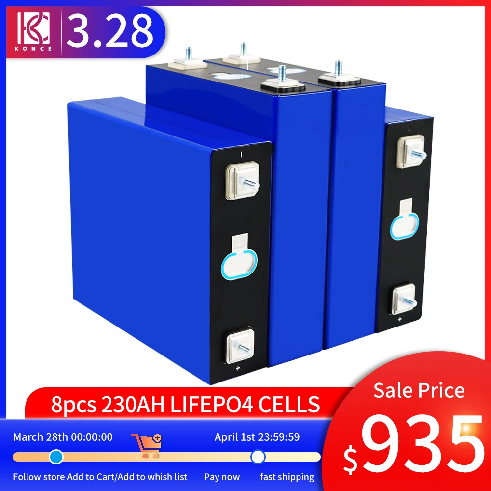3.2V 230Ah Lifepo4 battery 8pcs 3.2V DIY rechargeable battery pack, suitable for electric scooter RV solar storage system
3.2V 230Ah Lifepo4 battery 8pcs 3.2V DIY rechargeable battery pack, suitable for electric scooter RV solar storage system