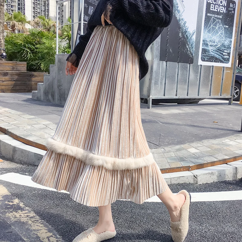 OHRYIYIE Vintage Corduroy Rabbit Fur Patchwork Pleated Skirt Women 2022 Winter Korean High Waist A-Line Skirt Feminino Newest
OHRYIYIE Vintage Corduroy Rabbit Fur Patchwork Pleated Skirt Women 2022 Winter Korean High Waist A-Line Skirt Feminino Newest