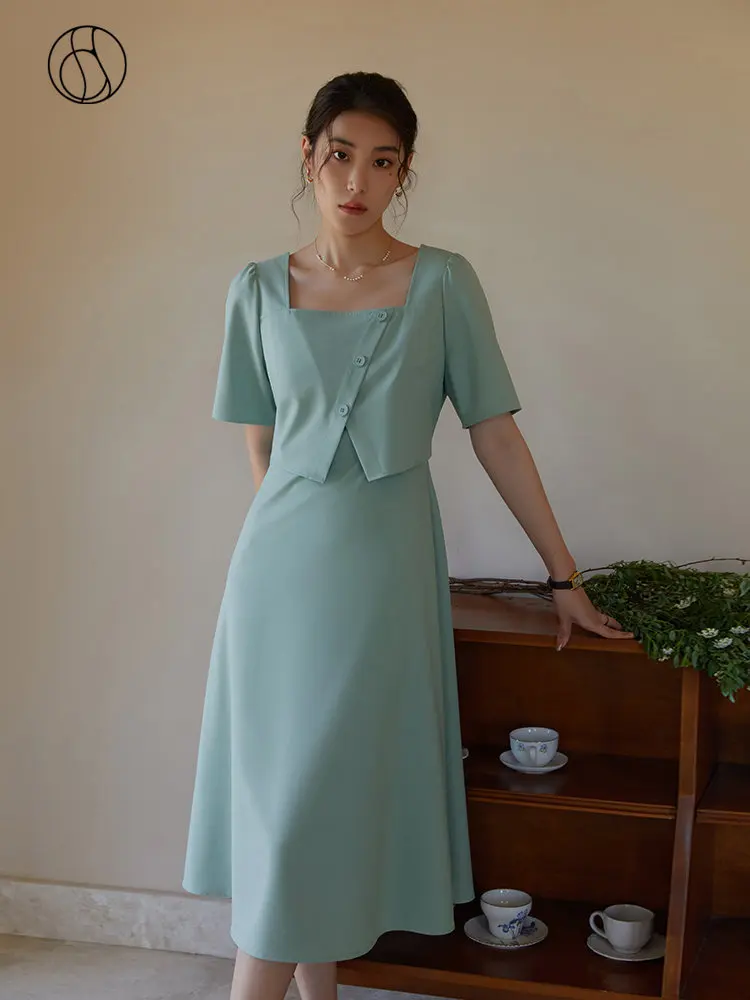 DUSHU Solid Women Square Neck Temperament Dresses Fake Two Button Decoration Women Long A-LINE Skirts Office Lady Twill Dress
DUSHU Solid Women Square Neck Temperament Dresses Fake Two Button Decoration Women Long A-LINE Skirts Office Lady Twill Dress