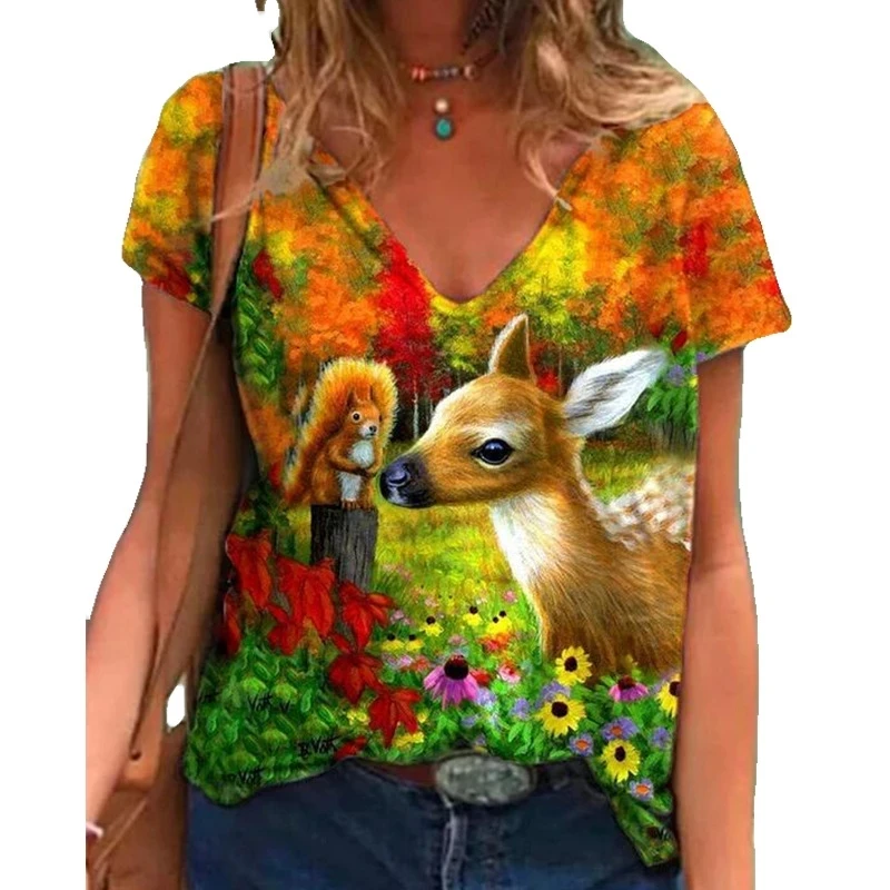 2022 Fashion Streetwear Cartoon Animal T Shirt Women Basic Tops V-Neck Short Sleeve T-Shirts Girls Printed Tees
2022 Fashion Streetwear Cartoon Animal T Shirt Women Basic Tops V-Neck Short Sleeve T-Shirts Girls Printed Tees