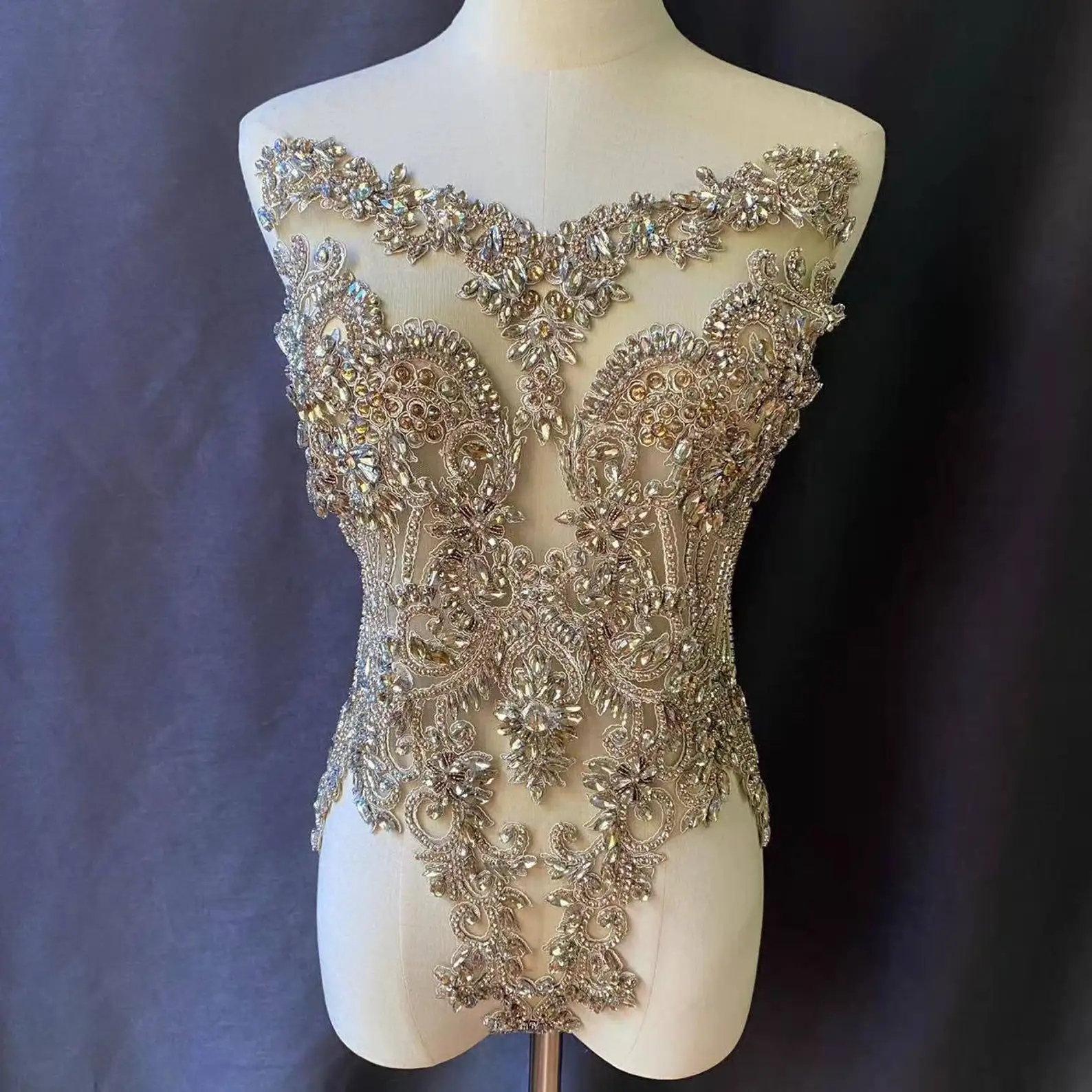 Large Khaki Rhinestone Applique Crystal Bodice Applique For Dress Costume Supplies ,Bridal Neckline,Wedding Sash
Large Khaki Rhinestone Applique Crystal Bodice Applique For Dress Costume Supplies ,Bridal Neckline,Wedding Sash