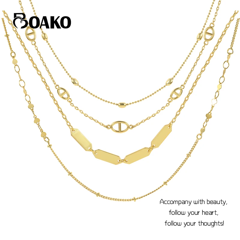 

BOAKO S925 Sterling Silver Stacking Necklace for Women Girls Clavicle Chain Kpop Collares Collier Gold Necklaces Luxury Jewelry