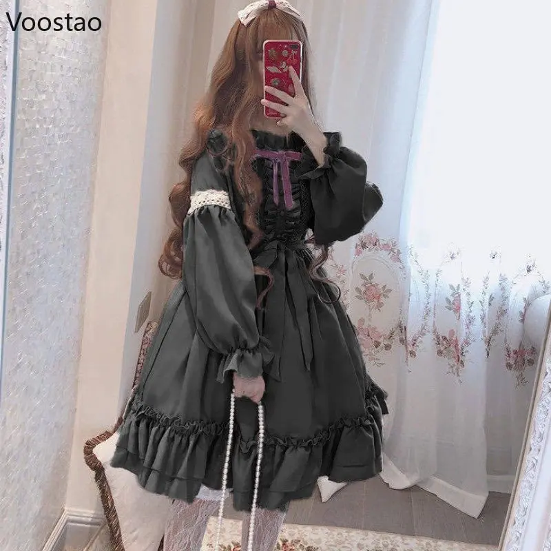 Женское платье принцессы в стиле пэчворк, кружевное мини-платье в японском готическом Стиле Лолита с бантом и длинным/коротким рукавом, Y2k 
Женское платье принцессы в стиле пэчворк, кружевное мини-платье в японском готическом Стиле Лолита с бантом и длинным/коротким рукавом, Y2k