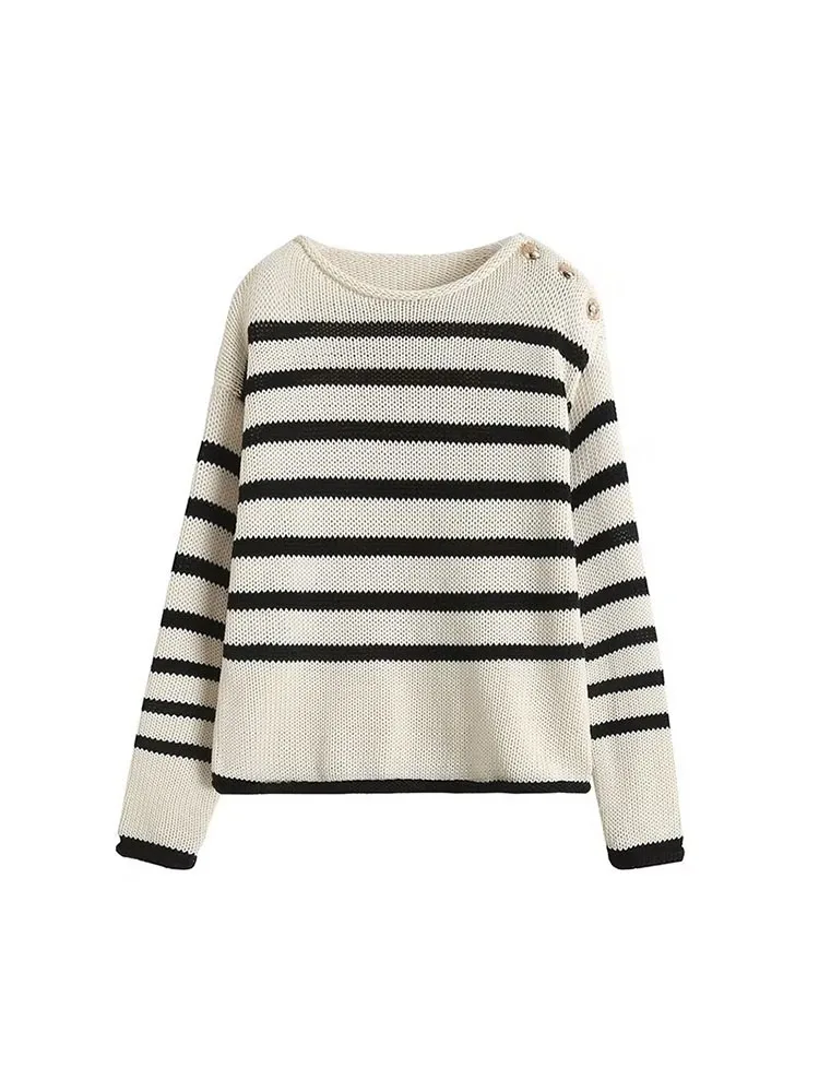 Women 2022 Autumn New leisure Fashion Shoulder buttons decorate striped knitted sweaterVintage Female Pullovers Chic Tops
Women 2022 Autumn New leisure Fashion Shoulder buttons decorate striped knitted sweaterVintage Female Pullovers Chic Tops