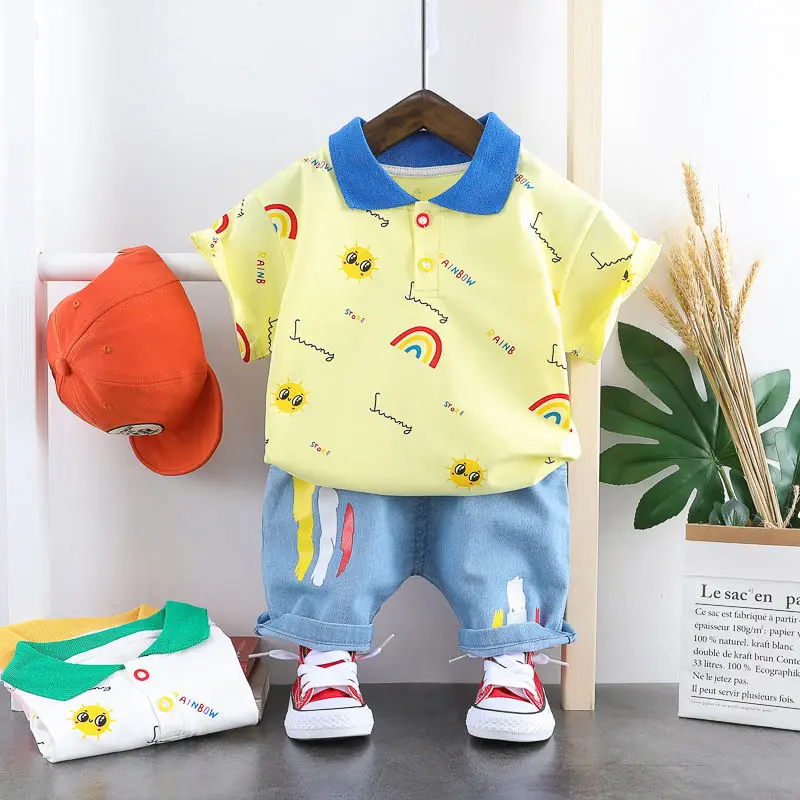 Summer Fashion Kids Clothing Sets Rainbow Print Children's Clothing T-Shirt + Shorts Soft Denim Shorts Baby Boys Clothes 1-4 Y
Summer Fashion Kids Clothing Sets Rainbow Print Children's Clothing T-Shirt + Shorts Soft Denim Shorts Baby Boys Clothes 1-4 Y