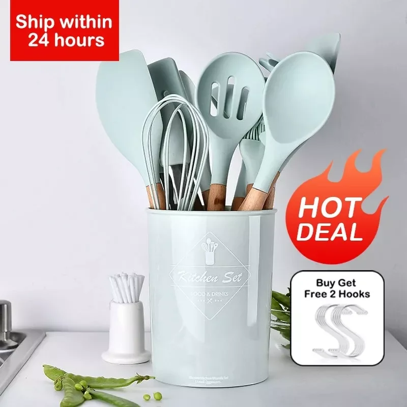 Silicone Kitchenware Cooking Utensils Set Non-stick Cookware Spatula Shovel Egg Beaters Wooden Handle Kitchen Cooking Tool Set
Silicone Kitchenware Cooking Utensils Set Non-stick Cookware Spatula Shovel Egg Beaters Wooden Handle Kitchen Cooking Tool Set