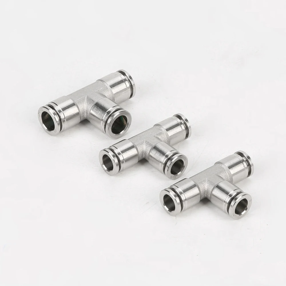 

Pneumatic PE/PEG T Shape Connector 4-16mm OD Hose Reducing 8-6 304 Stainless Steel Push In Quick Connector Air Fitting Plumbing