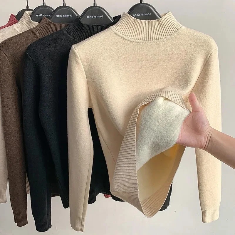 Винтажный зимний свитер с высоким воротником, Повседневные вязаные пуловеры, модная одежда, простая теплая трикотажная одежда с флисовой подкладкой, Женский Базовый Топ 2023
Винтажный зимний свитер с высоким воротником, Повседневные вязаные пуловеры, модная одежда, простая теплая трикотажная одежда с флисовой подкладкой, Женский Базовый Топ 2023