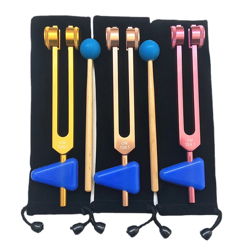 

OM 136.1 Hz Tuning Fork Medical Healing Lower Note Gold Tuning Forks Set with Hammer Sound Healing Percussion Musical Instrument