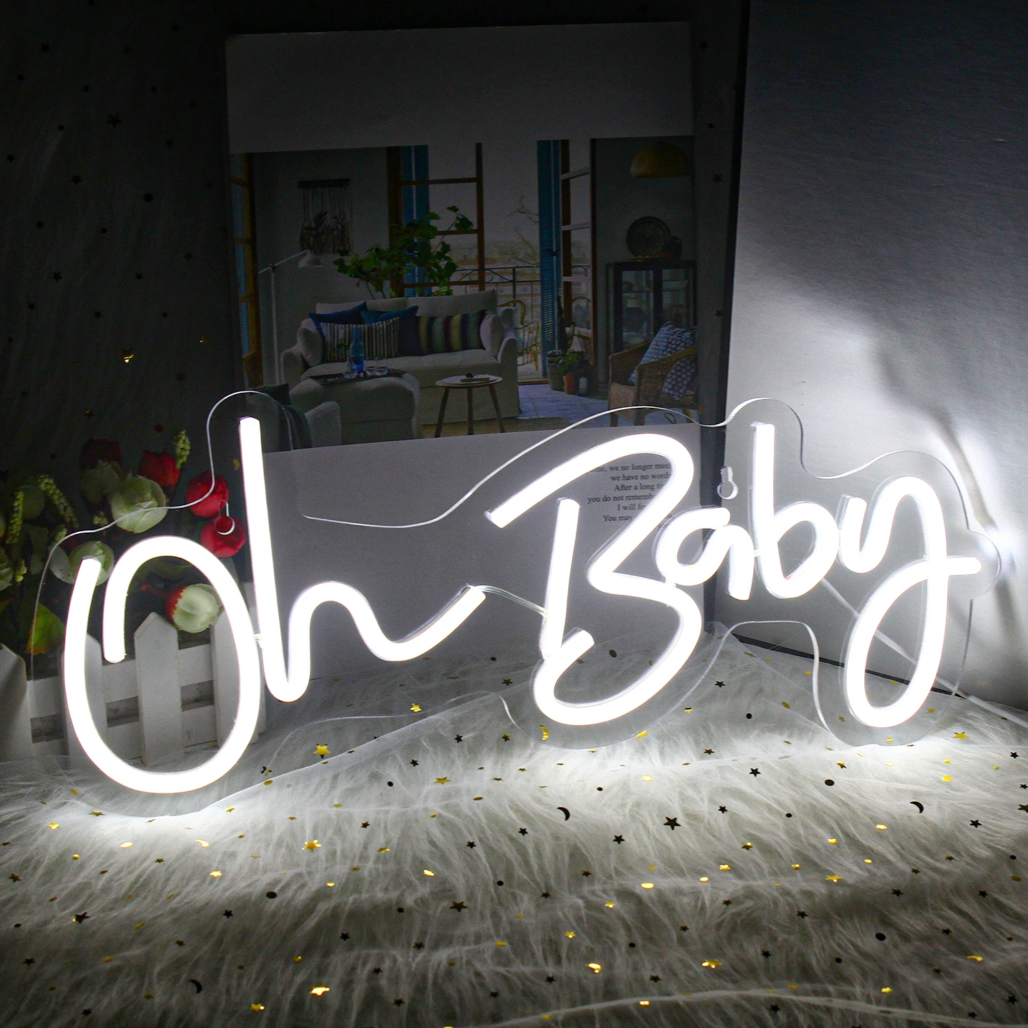Неоновая вывеска на заказ Oh Baby, светодиодная подсветка для вечерние, прозрачная акриловая неоновая вывеска, украшение для свадебной вечери...
Неоновая вывеска на заказ Oh Baby, светодиодная подсветка для вечерние, прозрачная акриловая неоновая вывеска, украшение для свадебной вечери...