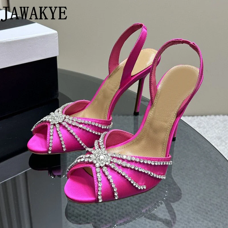 Summer Women's Party Shoes Rose Red Satin High Heel Shoes Lux Diamond Open Toe Slim Heel Designer Brand Ladies Formal Sandals
Summer Women's Party Shoes Rose Red Satin High Heel Shoes Lux Diamond Open Toe Slim Heel Designer Brand Ladies Formal Sandals