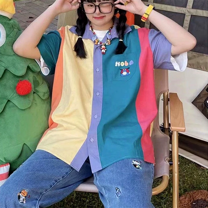 Y2K желтая синяя Лоскутная рубашка на пуговицах, винтажный американский стиль, свободные летние топы с коротким рукавом, милые девушки в стил...
Y2K желтая синяя Лоскутная рубашка на пуговицах, винтажный американский стиль, свободные летние топы с коротким рукавом, милые девушки в стил...