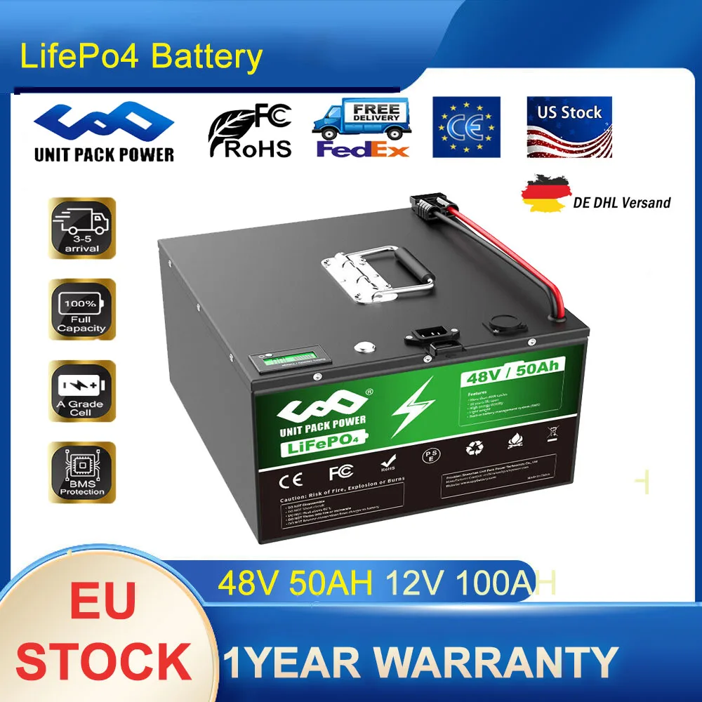 48V 50Ah LiFePO4 Battery Deep Cycle Lithium Power Batteries 12V 24V 100AH 4000 Cycles for1800W RV Campers Golf Cart Off-Road
48V 50Ah LiFePO4 Battery Deep Cycle Lithium Power Batteries 12V 24V 100AH 4000 Cycles for1800W RV Campers Golf Cart Off-Road