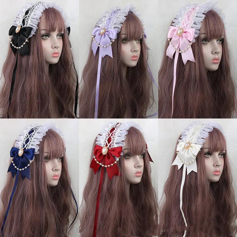 Japanese Style Crisscross Ribbon Pearls Beaded Sweet Lolita Bowknot Maid Headdress Ruffled Lace Headpiece Headband Women Girls
Japanese Style Crisscross Ribbon Pearls Beaded Sweet Lolita Bowknot Maid Headdress Ruffled Lace Headpiece Headband Women Girls