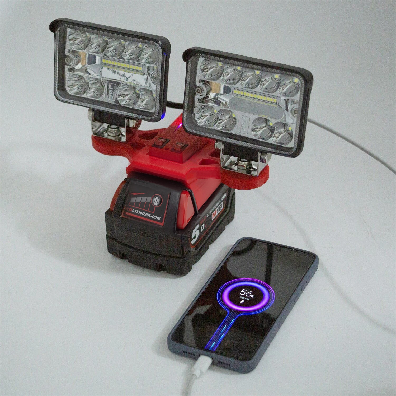Wireless LED Work Light 1800 Lumens For Milwaukee M18 36W Red High And Low Flashing 18 Lamp Bead 3-Speed Adjustment Square
Wireless LED Work Light 1800 Lumens For Milwaukee M18 36W Red High And Low Flashing 18 Lamp Bead 3-Speed Adjustment Square