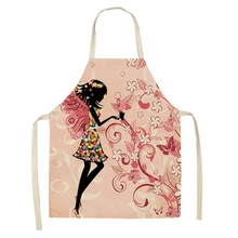 Apron Kitchen Pretty Girl Linen Print Home Kitchen Waterproof Aprons for Women Cooking Accessories Delantal Cocina Pichi Mujer
