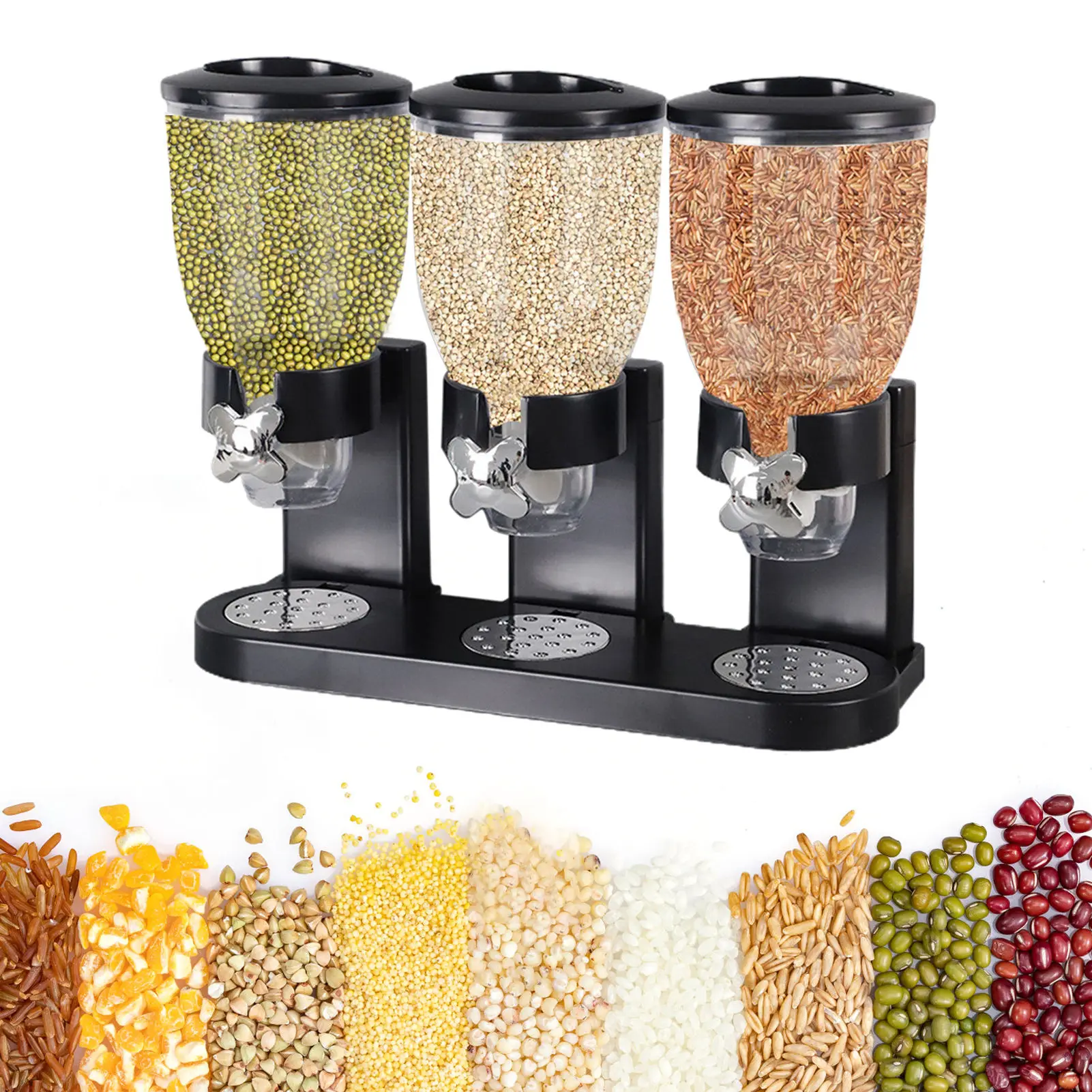 Triple Canister Snack Dry Food Cereal Dispenser Machine Kitchen Countertop Storage Container For Candy Nut Grain Granola Snack
Triple Canister Snack Dry Food Cereal Dispenser Machine Kitchen Countertop Storage Container For Candy Nut Grain Granola Snack