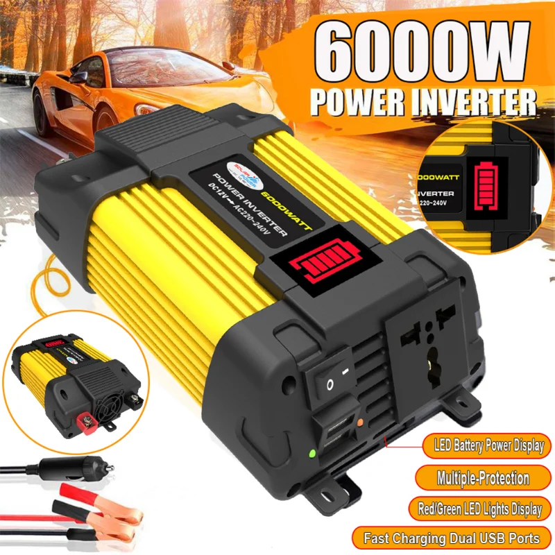 6000W Car Power Inverter LED Voltage Capacity Display Transformer Converter 12V To 110/220V Dual USB Inverter For Car Appliances
6000W Car Power Inverter LED Voltage Capacity Display Transformer Converter 12V To 110/220V Dual USB Inverter For Car Appliances