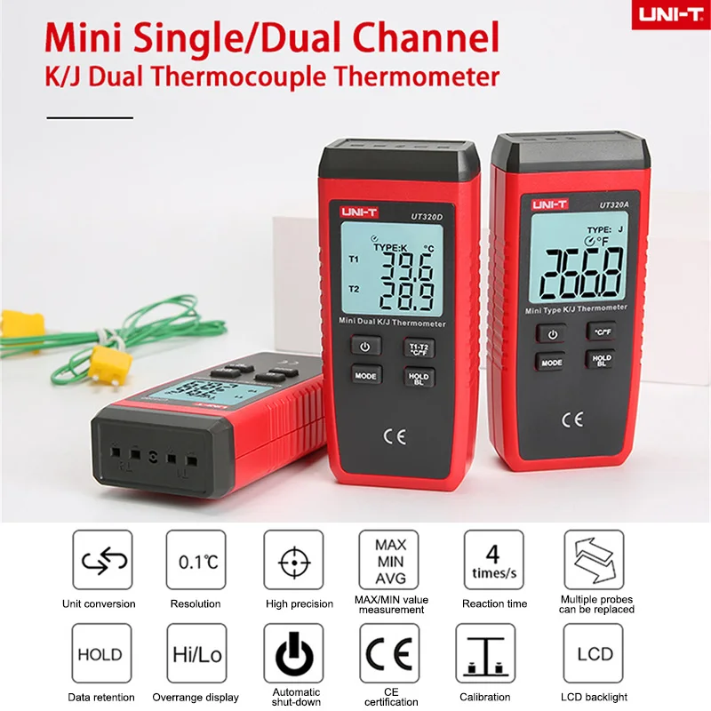 UNI-T Contact Type Thermometer K/J thermocouple Temperature Test Meter Dual Channel Hygrometer Thermokoppel Hygrometer Tester
UNI-T Contact Type Thermometer K/J thermocouple Temperature Test Meter Dual Channel Hygrometer Thermokoppel Hygrometer Tester