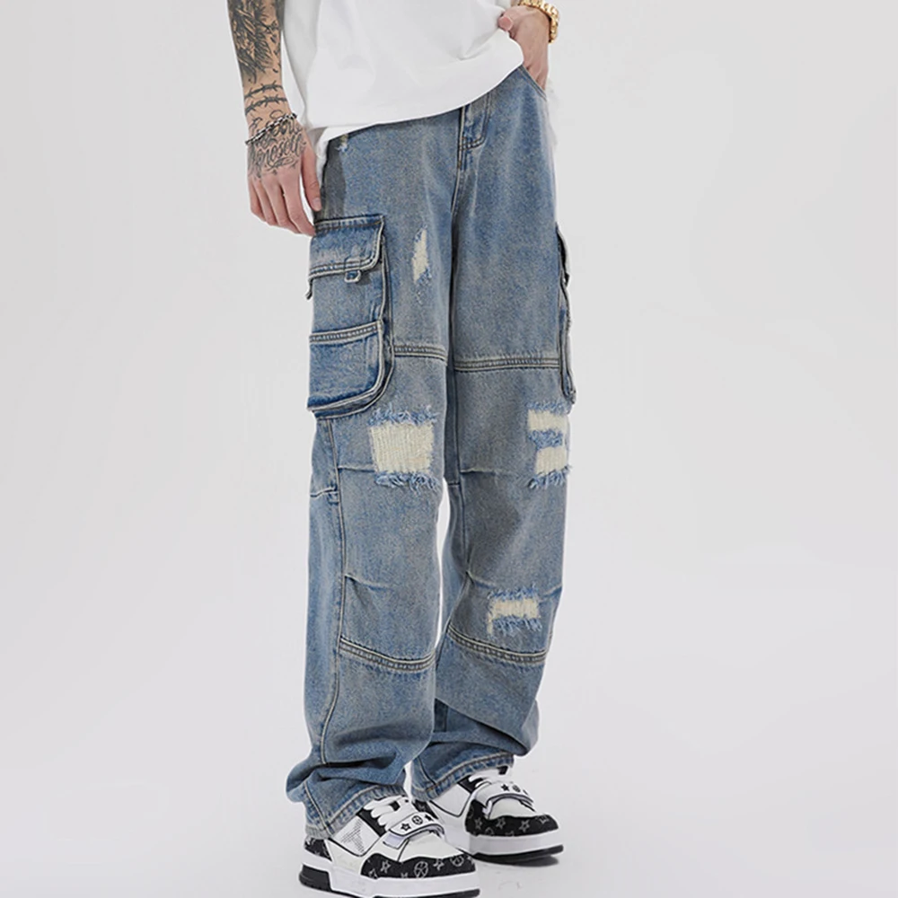 Мужские джинсы в стиле Харадзюку, стильные брюки из денима с разными карманами в американском ретро-стиле, молодежные брюки в стиле Y2K, 2023 
Мужские джинсы в стиле Харадзюку, стильные брюки из денима с разными карманами в американском ретро-стиле, молодежные брюки в стиле Y2K, 2023