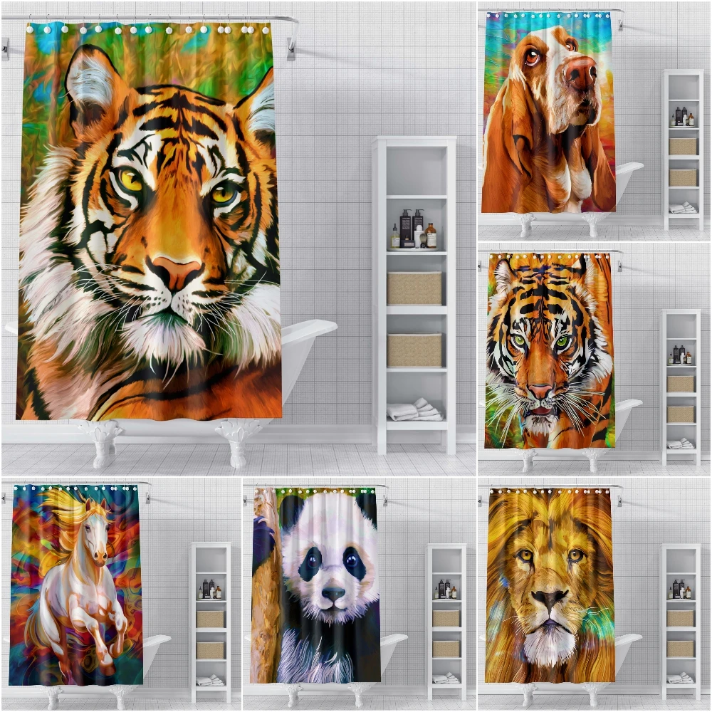 Cortinas de ducha con estampado de animales en 3D, impermeables, a prueba de moho, para Baño 
Cortinas de ducha con estampado de animales en 3D, impermeables, a prueba de moho, para Baño