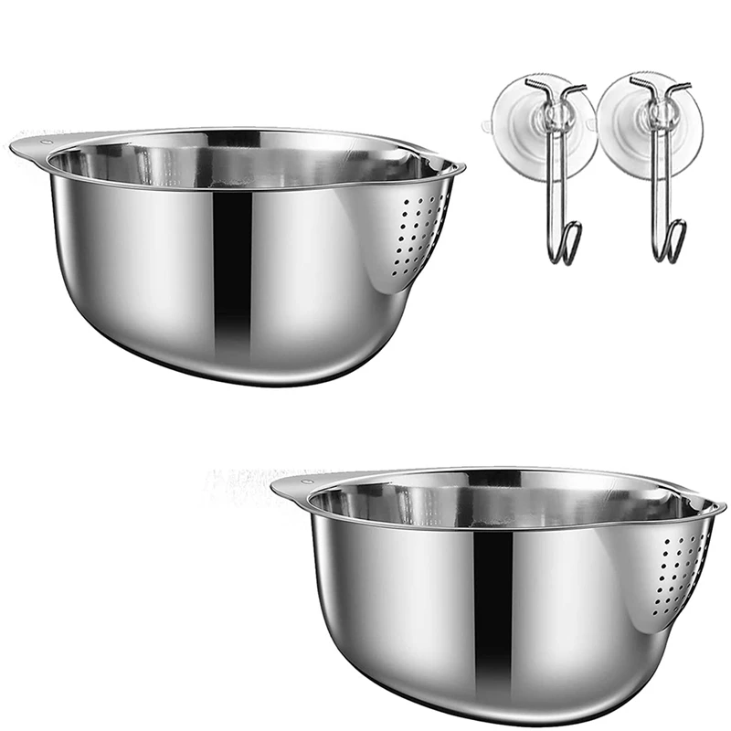 2 Pack Stainless Steel Rice Washing Bowls,Sieve For Washing Rice And Vegetables,Vegetables,With Stable Adhesive Hook
2 Pack Stainless Steel Rice Washing Bowls,Sieve For Washing Rice And Vegetables,Vegetables,With Stable Adhesive Hook