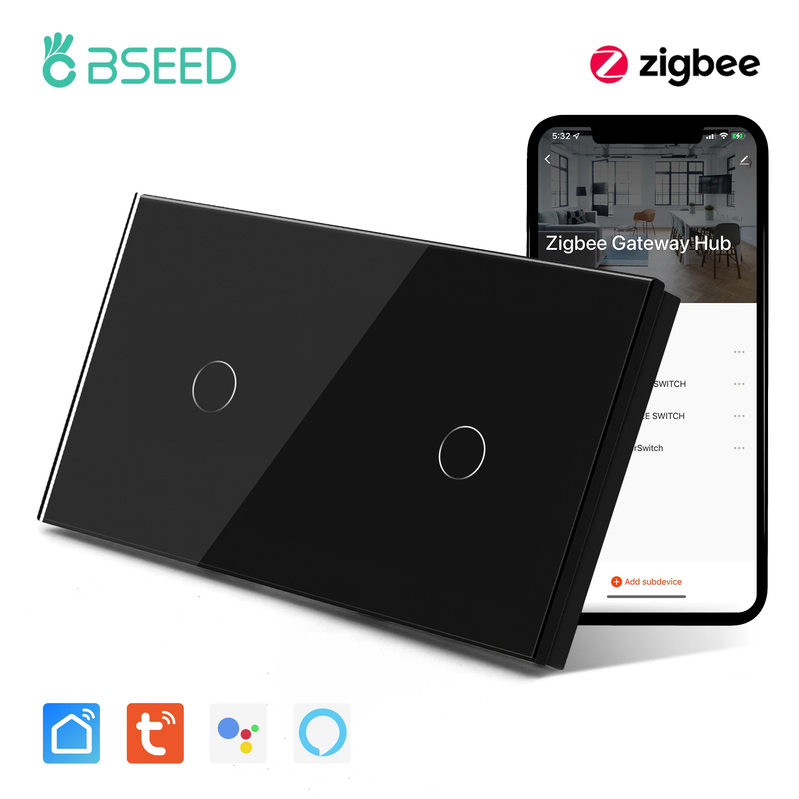 BSEED Сенсорный умный выключатель света 2/3/4/6 клавиш
BSEED Сенсорный умный выключатель света 2/3/4/6 клавиш