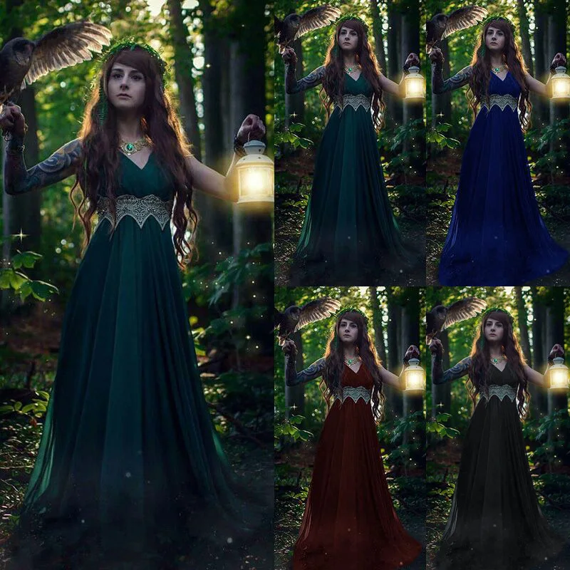 Sexy V-neck Princess Gown Women Party Palace Long Dress Renaissance Medieval Gothic Wizard Vampire Elf Fairy Cosplay Costume
Sexy V-neck Princess Gown Women Party Palace Long Dress Renaissance Medieval Gothic Wizard Vampire Elf Fairy Cosplay Costume