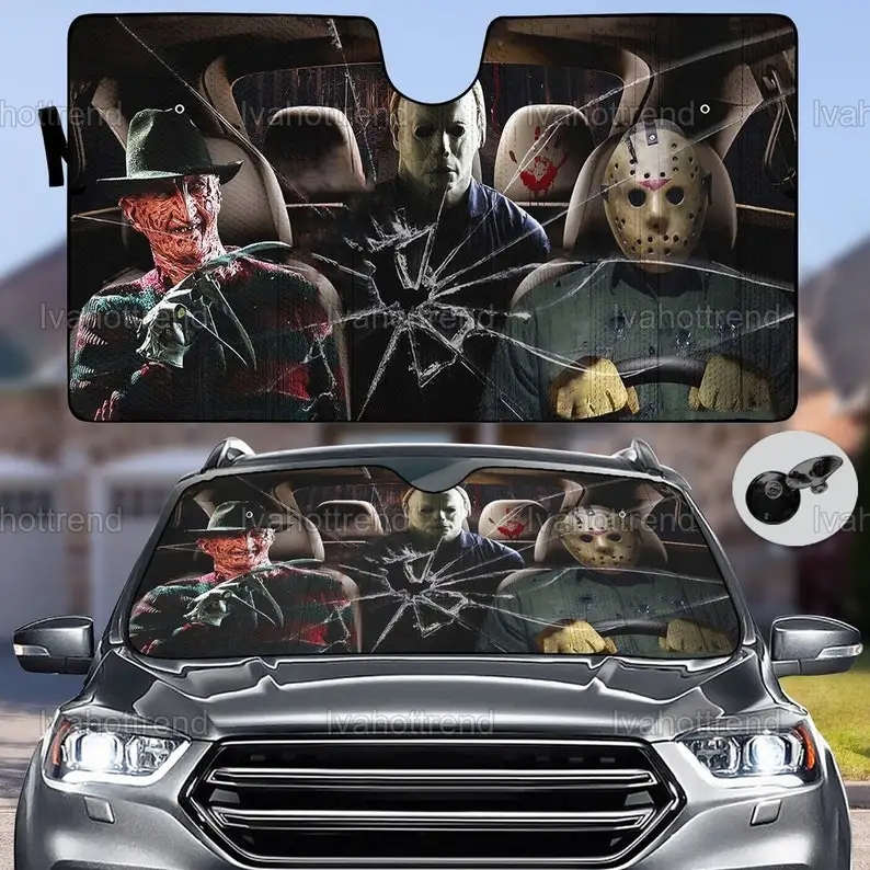 Horror Characters Car Sunshade, Halloween Car Sun Protector, Freddy Krueger Car Windshield, Jason Voorhees Car Sunshade, Gift Fo
Horror Characters Car Sunshade, Halloween Car Sun Protector, Freddy Krueger Car Windshield, Jason Voorhees Car Sunshade, Gift Fo