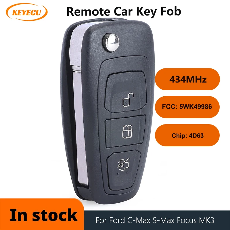 KEYECU 434MHz 4D63 Chip 5WK49986 Replacement Remote Key Fob 3 Button for Ford C-Max S-Max Focus MK3 Grand Mondeo 2010-2018
KEYECU 434MHz 4D63 Chip 5WK49986 Replacement Remote Key Fob 3 Button for Ford C-Max S-Max Focus MK3 Grand Mondeo 2010-2018