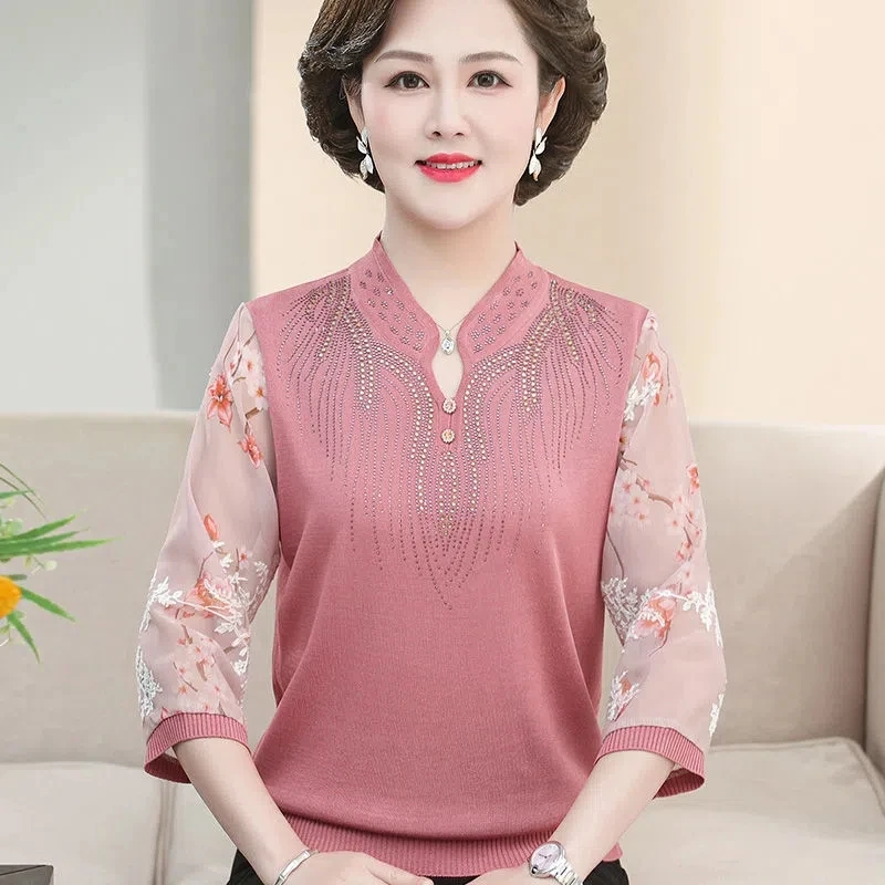 Middle Aged Mother Knit Sweater New Spring Summer Yarn Sleeve Elegant Knitted Tops Fashion Loose Women Diamond Pullover Tshirt
Middle Aged Mother Knit Sweater New Spring Summer Yarn Sleeve Elegant Knitted Tops Fashion Loose Women Diamond Pullover Tshirt