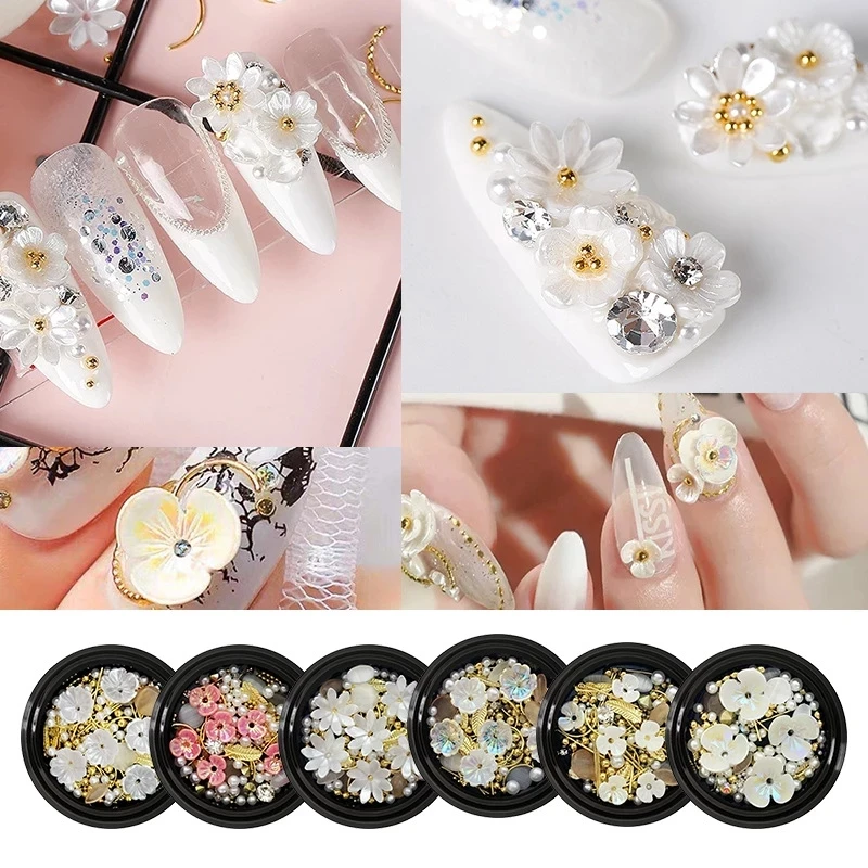 

1Box 3D Colorful Flower Shell Caviar Beads Nail Rhinestones DIY Pearl Rivet Jewelry Gems Mix Charms Nail Art Decoration Accessor