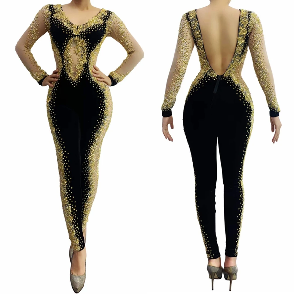 Black Backless Rhinestone Jumpsuits Long Sleeve Hollow Out Jumpsuit Women Party Nightclub DJ Show Singer Luxurious Outfits
Black Backless Rhinestone Jumpsuits Long Sleeve Hollow Out Jumpsuit Women Party Nightclub DJ Show Singer Luxurious Outfits