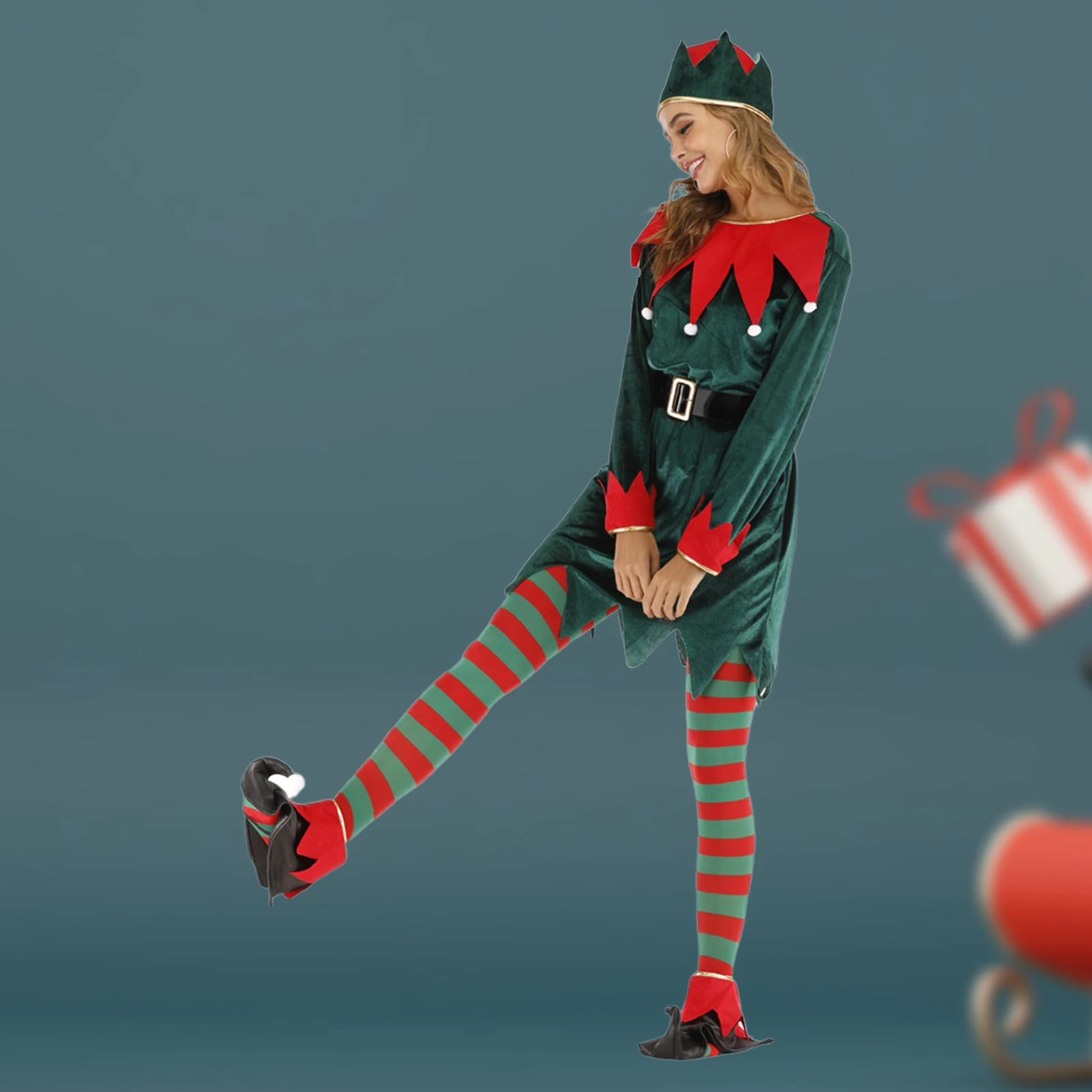 Ladies Retro Green Clothing Slim Fit Women Workshop Elf Suit Christmas Elf Style with Belt Hat Shoe Cover Socks Festival Outfit
Ladies Retro Green Clothing Slim Fit Women Workshop Elf Suit Christmas Elf Style with Belt Hat Shoe Cover Socks Festival Outfit