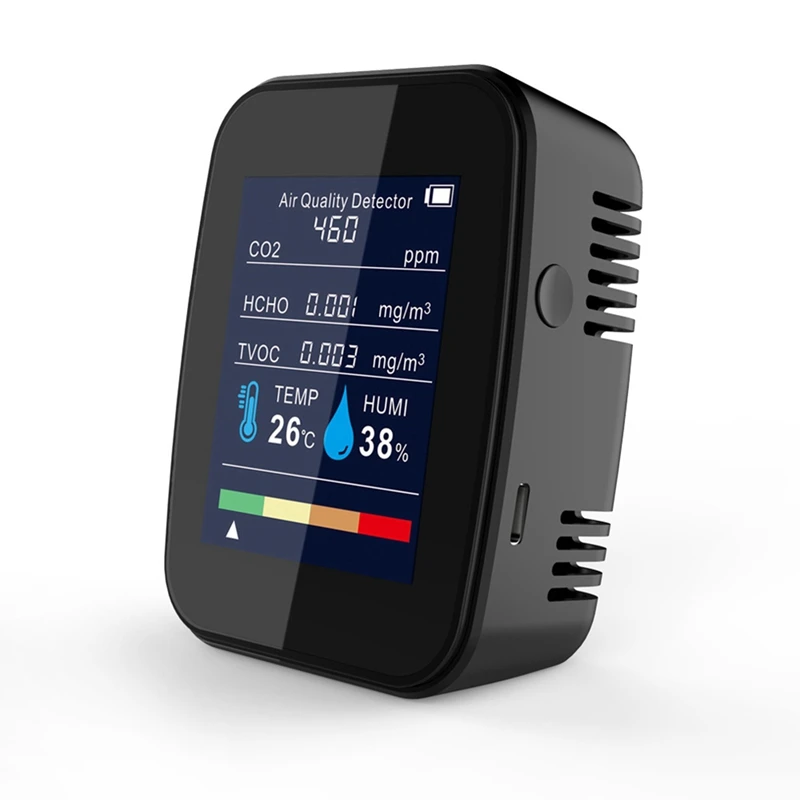 5 In1 Air Quality Monitor CO2 Meter Digital Temperature Humidity Sensor Tester Carbon Dioxide TVOC HCHO Detector
5 In1 Air Quality Monitor CO2 Meter Digital Temperature Humidity Sensor Tester Carbon Dioxide TVOC HCHO Detector
